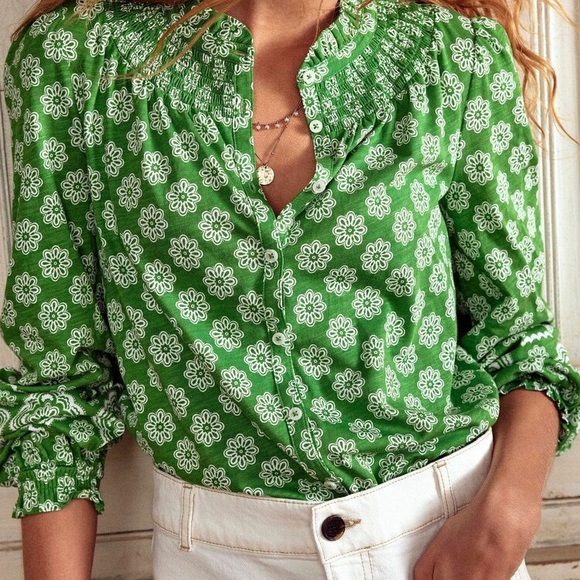Boden Tops - Boden Green Fay Smocked Jersey Shirt  green